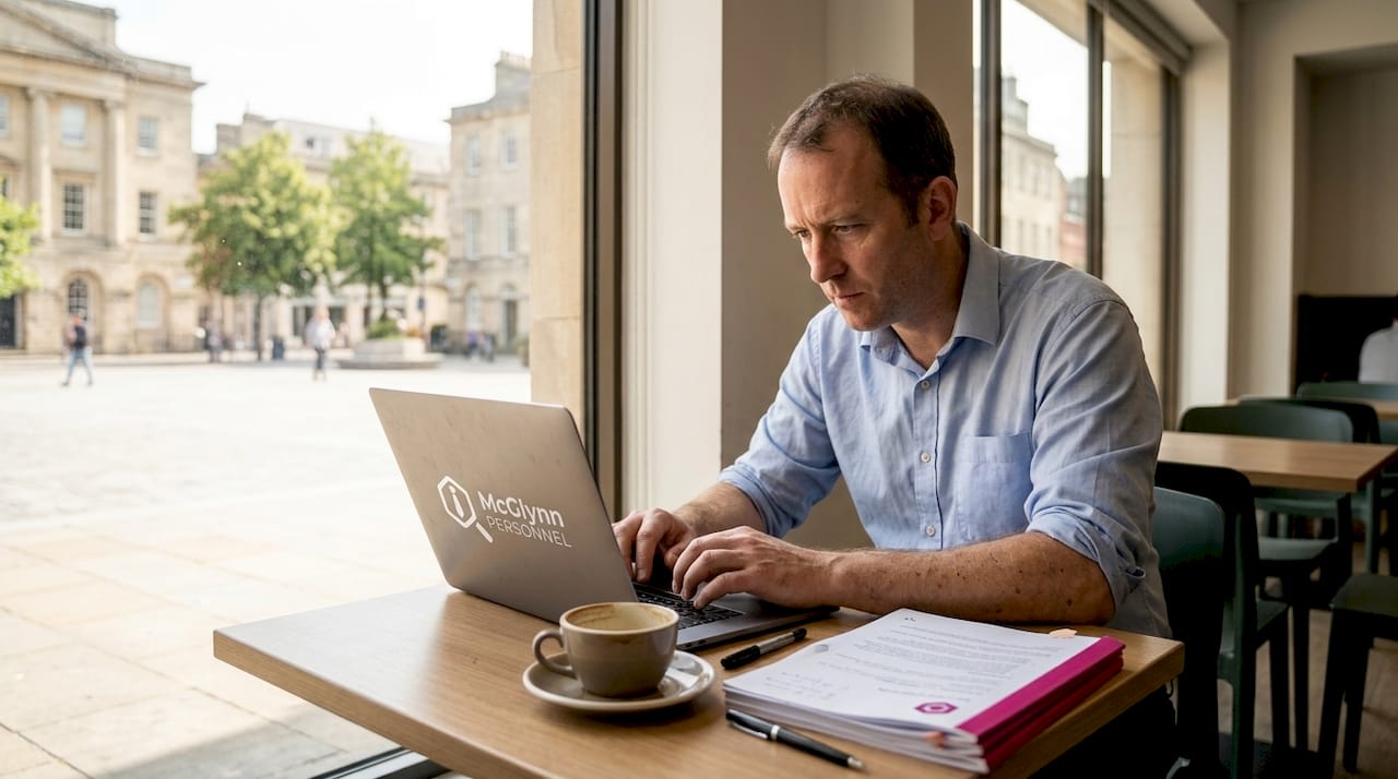 Recruiter sourcing real estate talent in coworking space