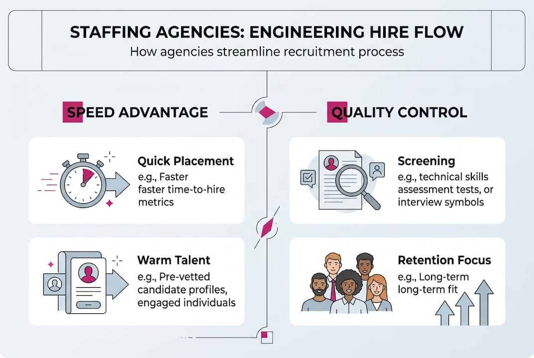 Infographic showing staffing agency hire flow