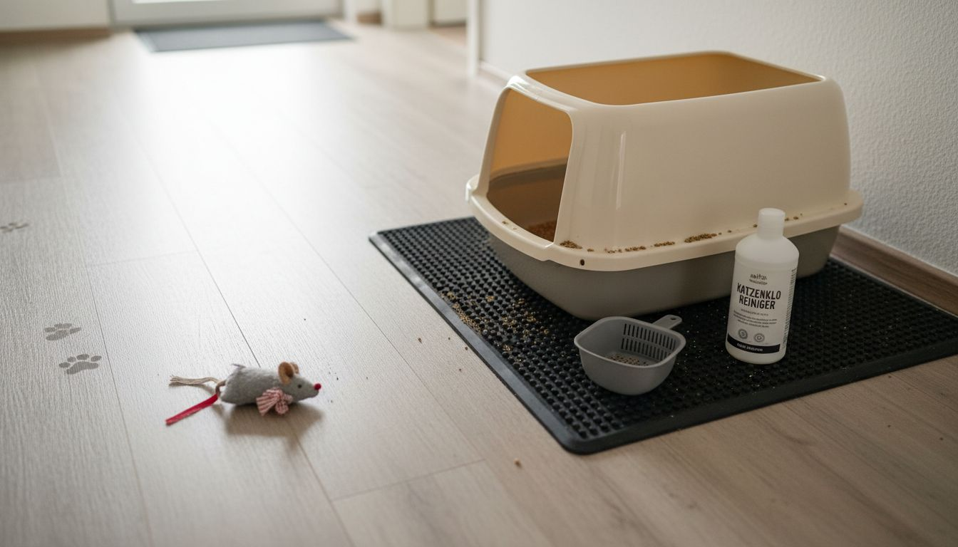 Katzentoilette mit extra hohem Rand, Schutzunterlage und praktischem Zubehör