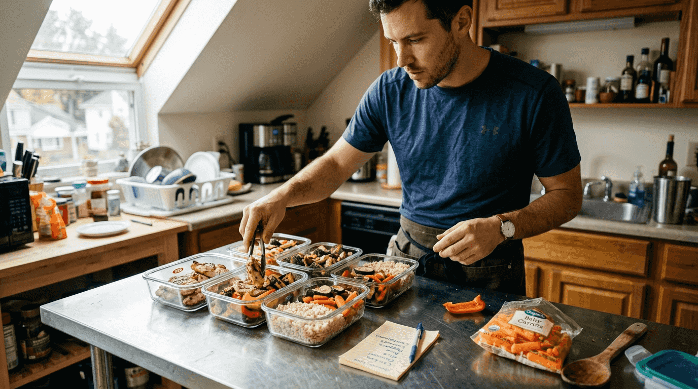 Man prepping high protein, fiber meals