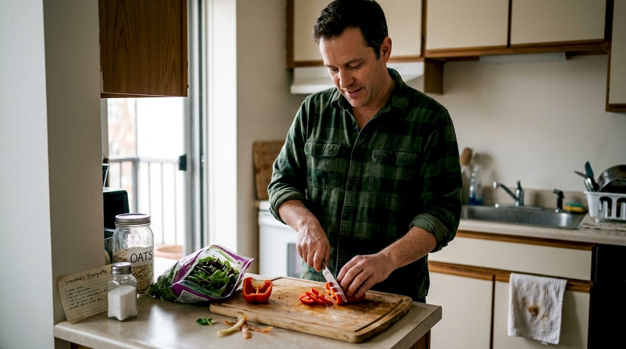 Man making a fresh fiber-rich salad