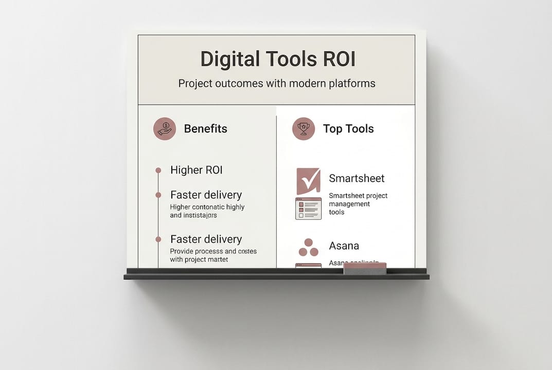 Infographic showing ROI benefits and top tools