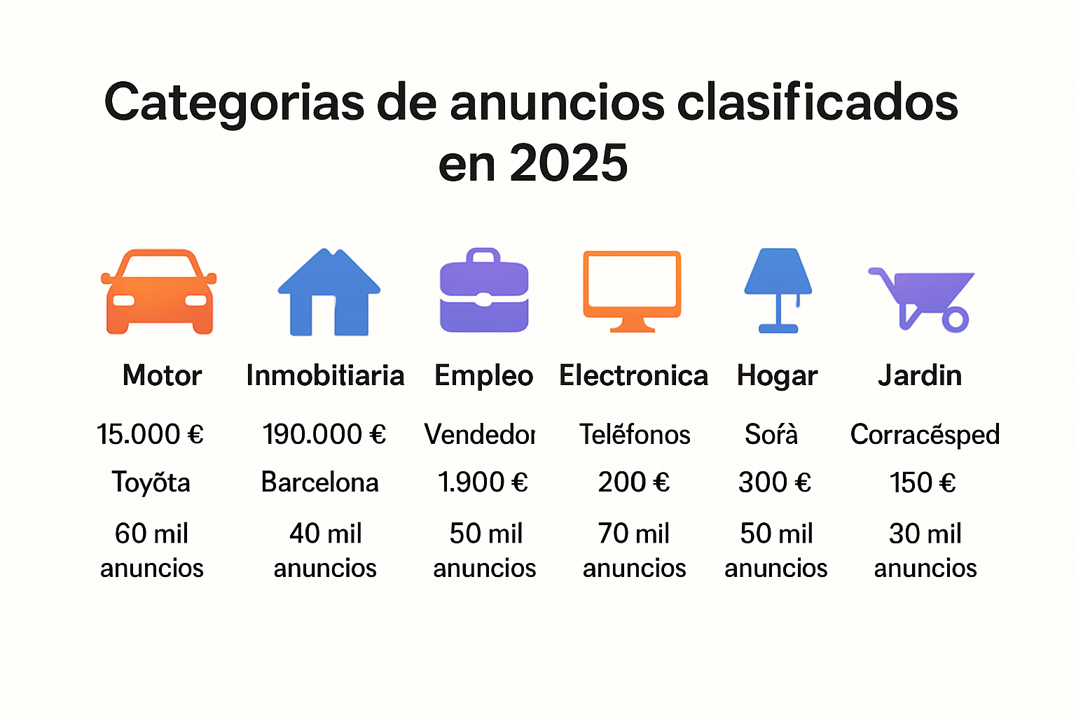 Infografía de categorías de anuncios clasificados más comunes en 2025