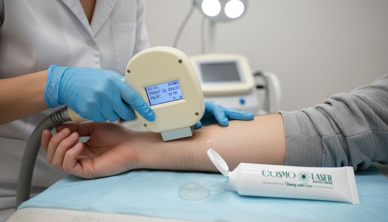 Technician performs closeup laser hair removal