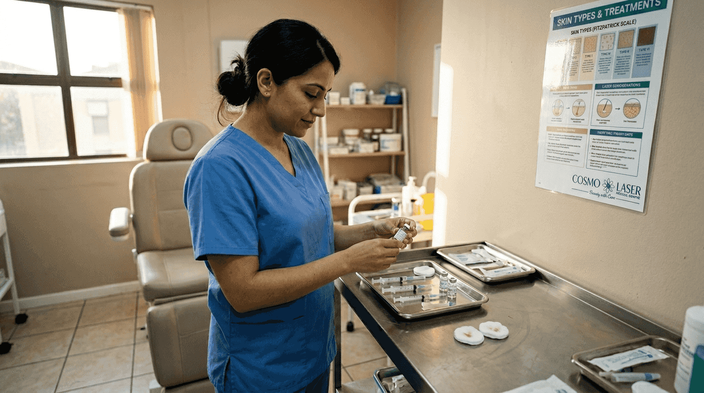 Nurse preparing minimally invasive procedure tray
