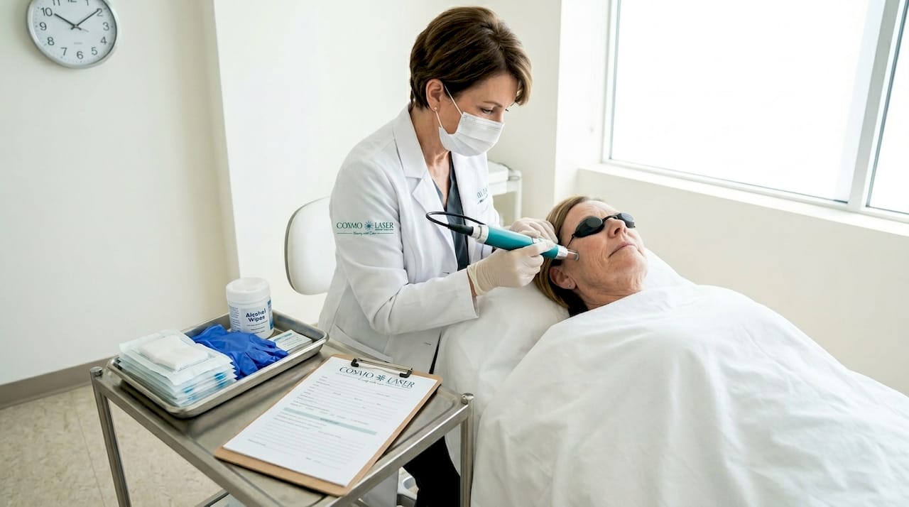 Skin specialist performing laser treatment
