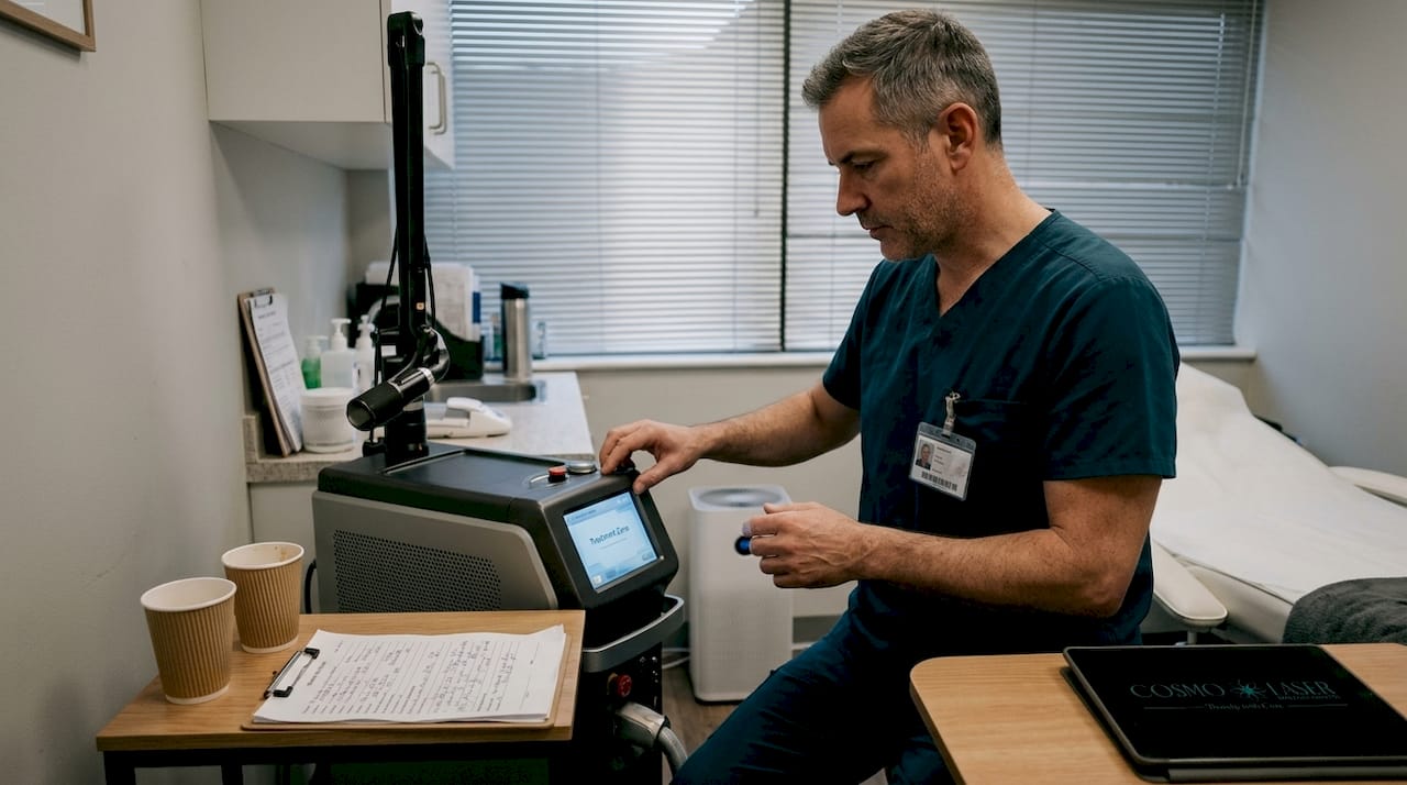 Technician adjusting fractional laser console