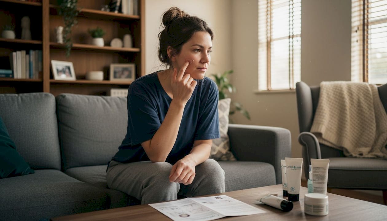 Woman applies laser treatment aftercare gel