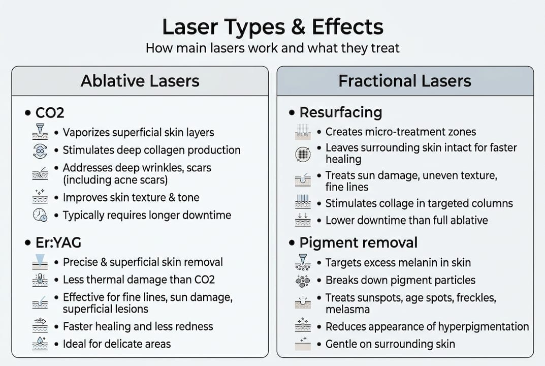Infographic overview of key laser types and effects