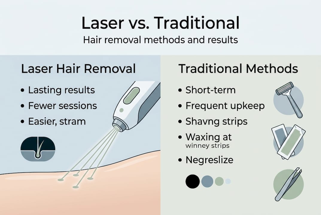 Infographic comparing laser and traditional hair removal