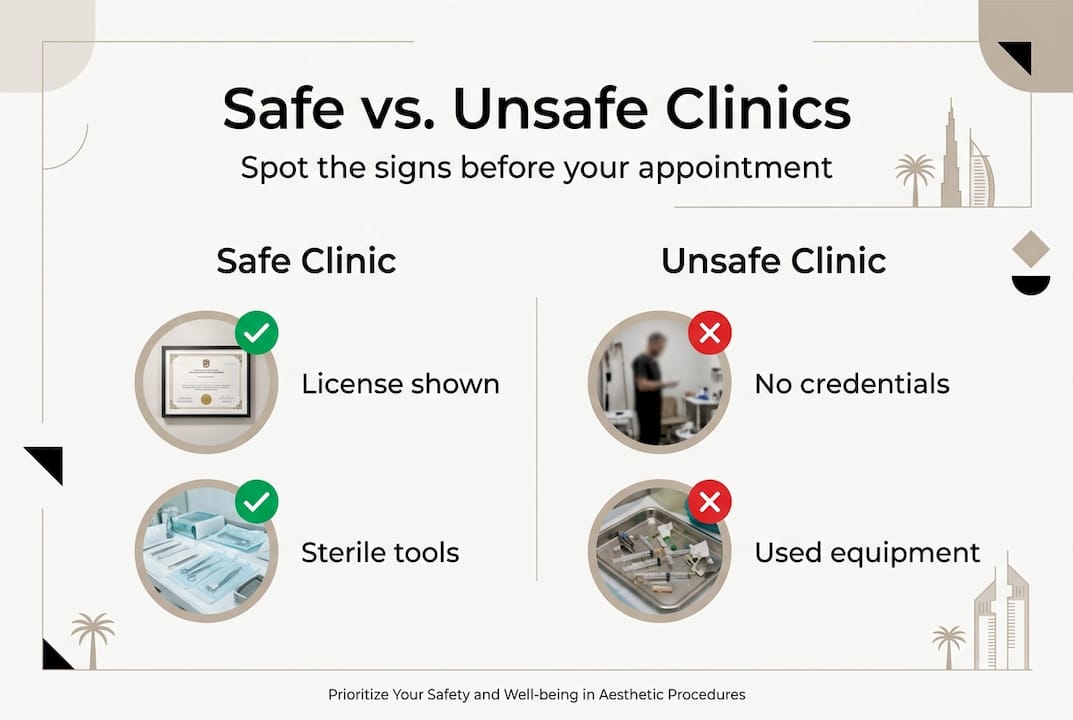Infographic comparing safe and unsafe clinics