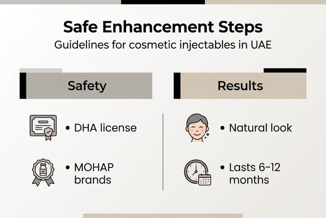 Infographic showing safe enhancement steps UAE injectables