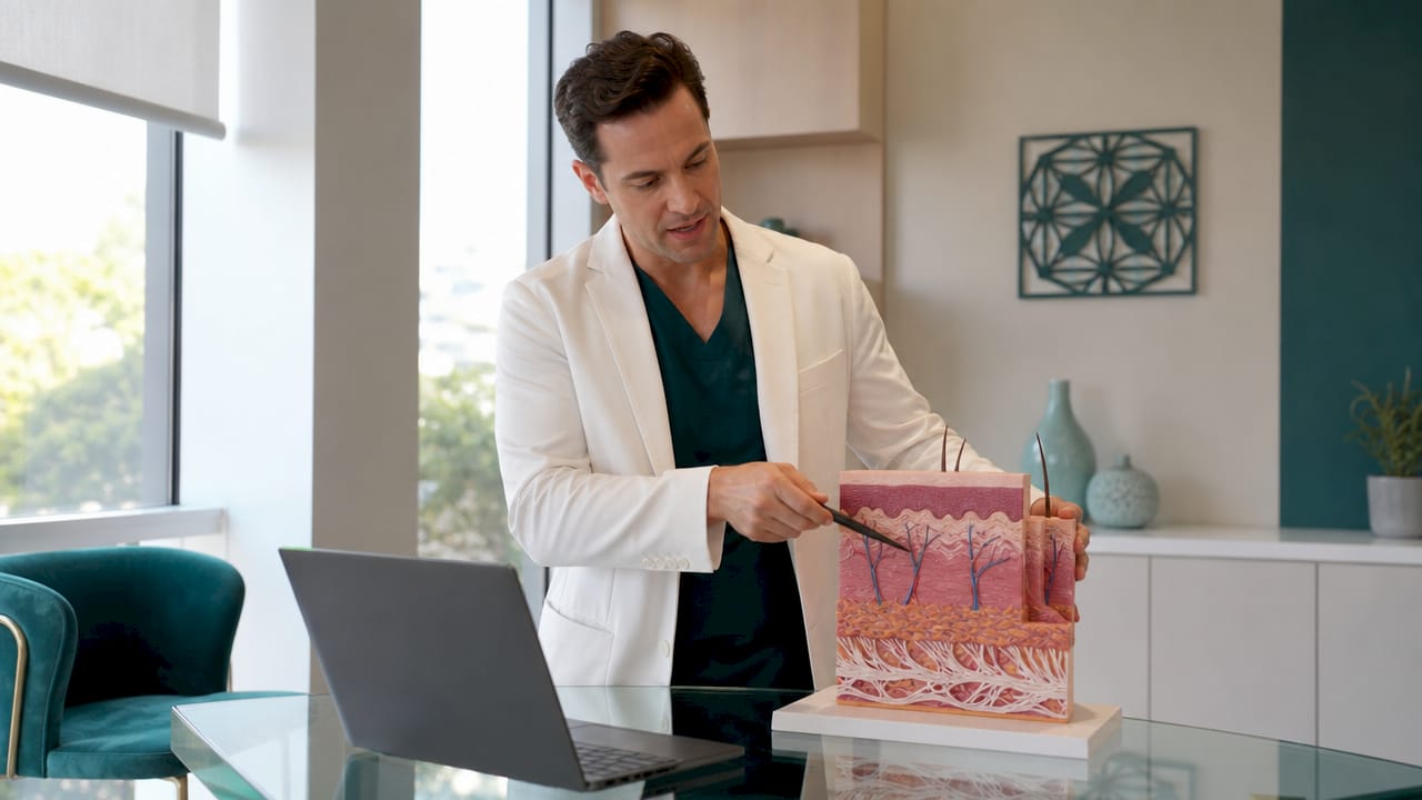 Dermatologist explaining laser skin layers