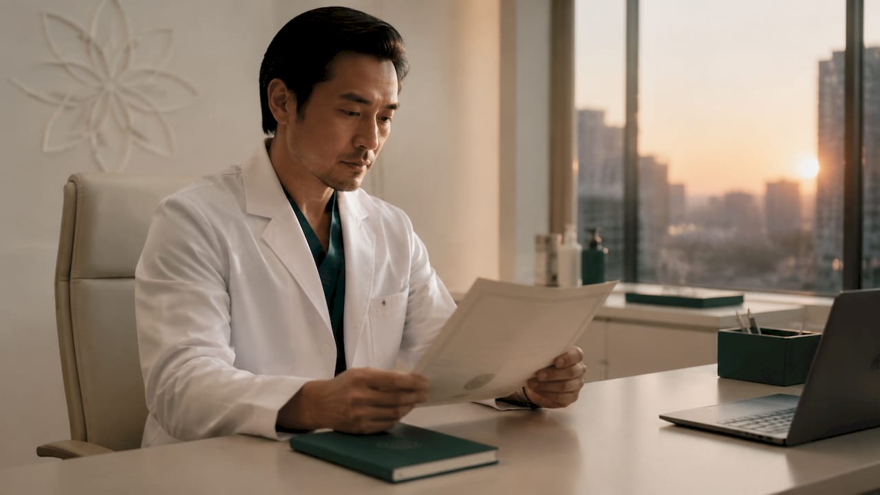 Practitioner checking professional registration certificate
