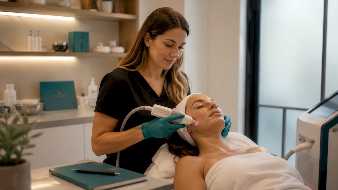Technician performing fractional laser skin treatment