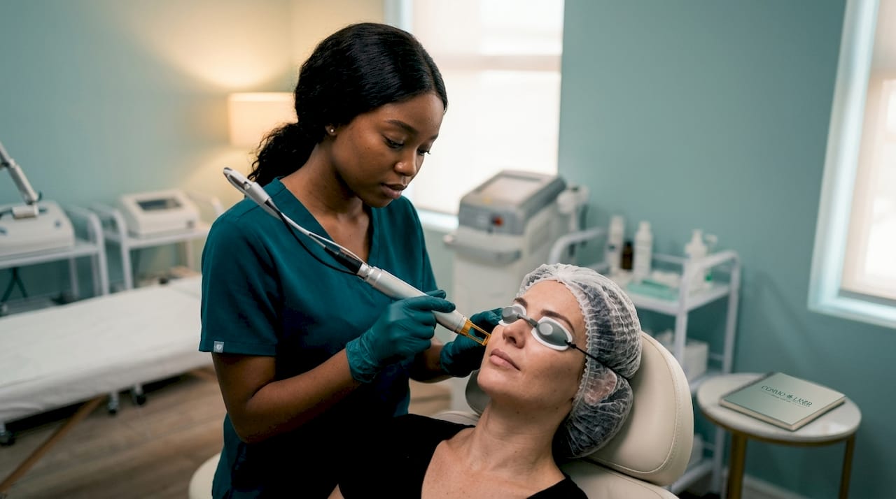 Laser technician administering ablative treatment