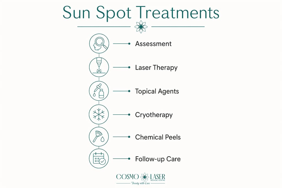 Infographic outlining sun spot treatment steps