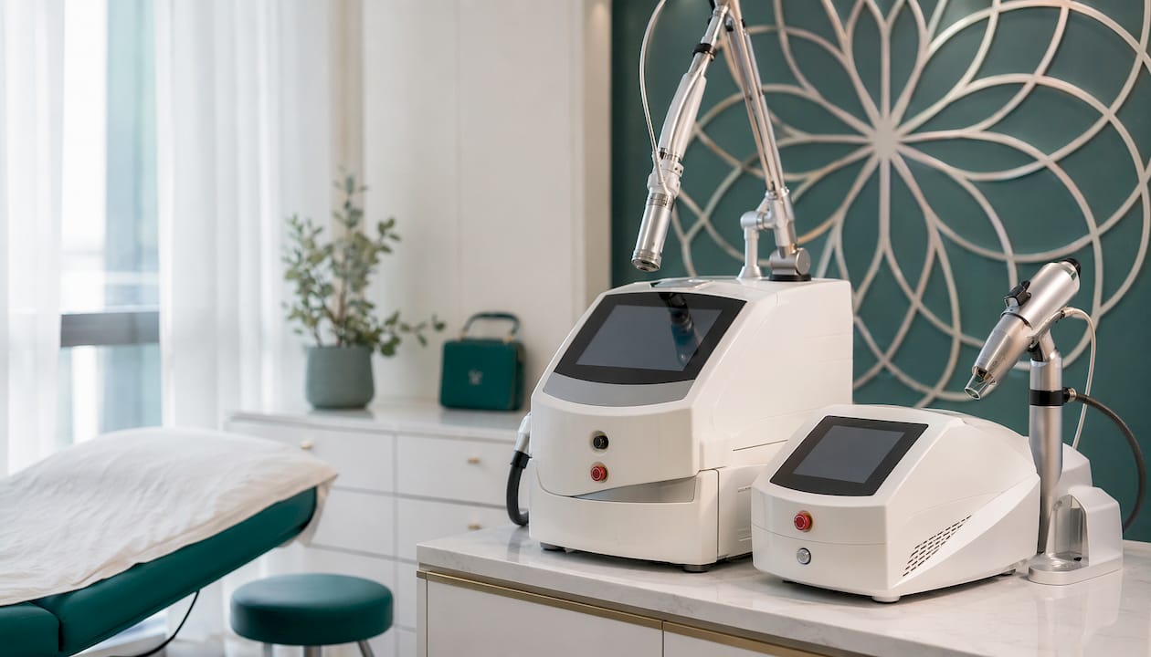 Close-up of Nd:YAG and picosecond laser devices