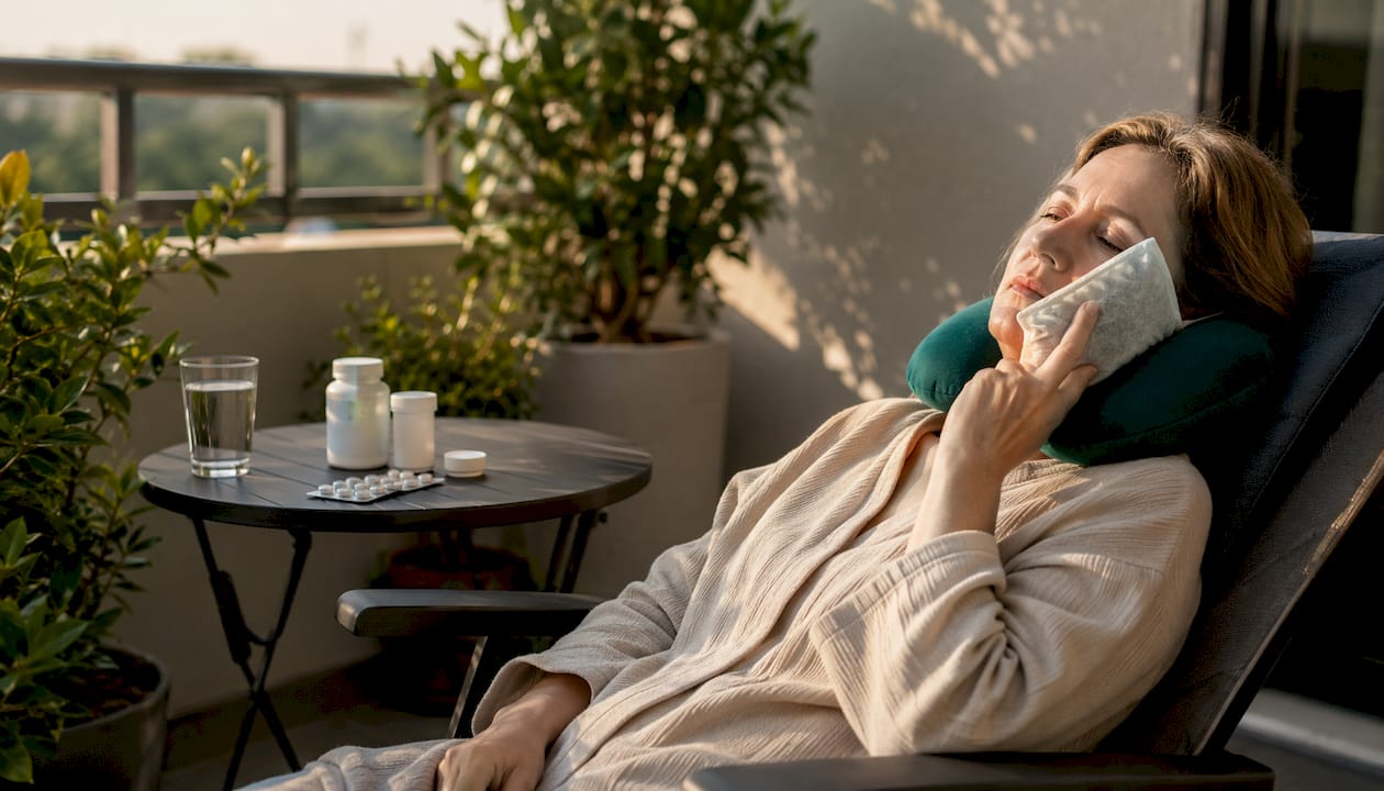 Patient resting at home after implant surgery