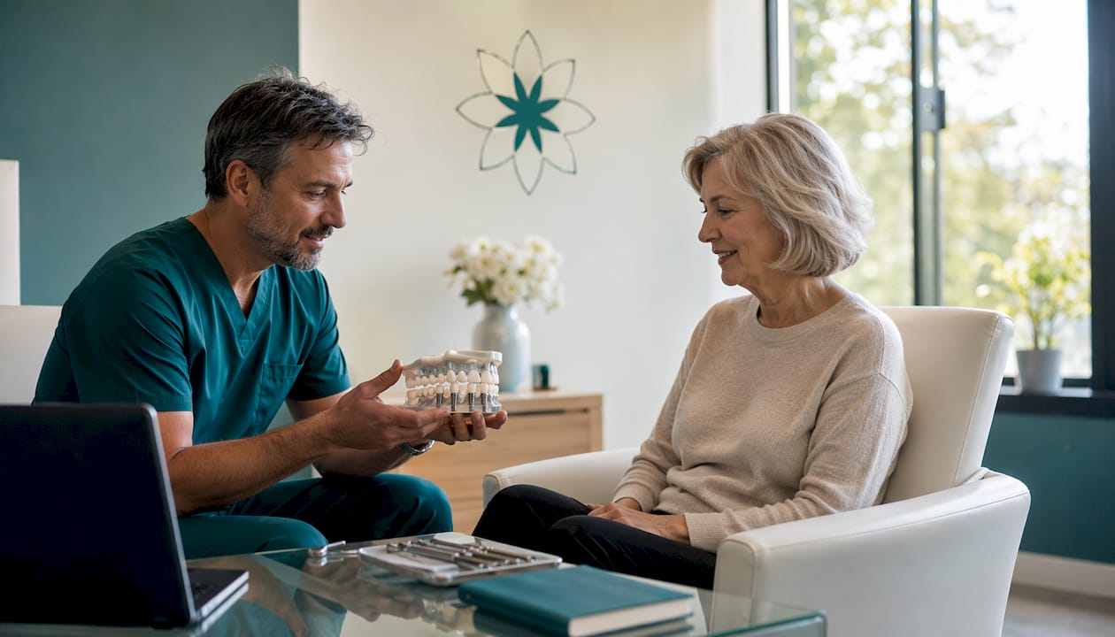Dentist explaining implant procedure to patient