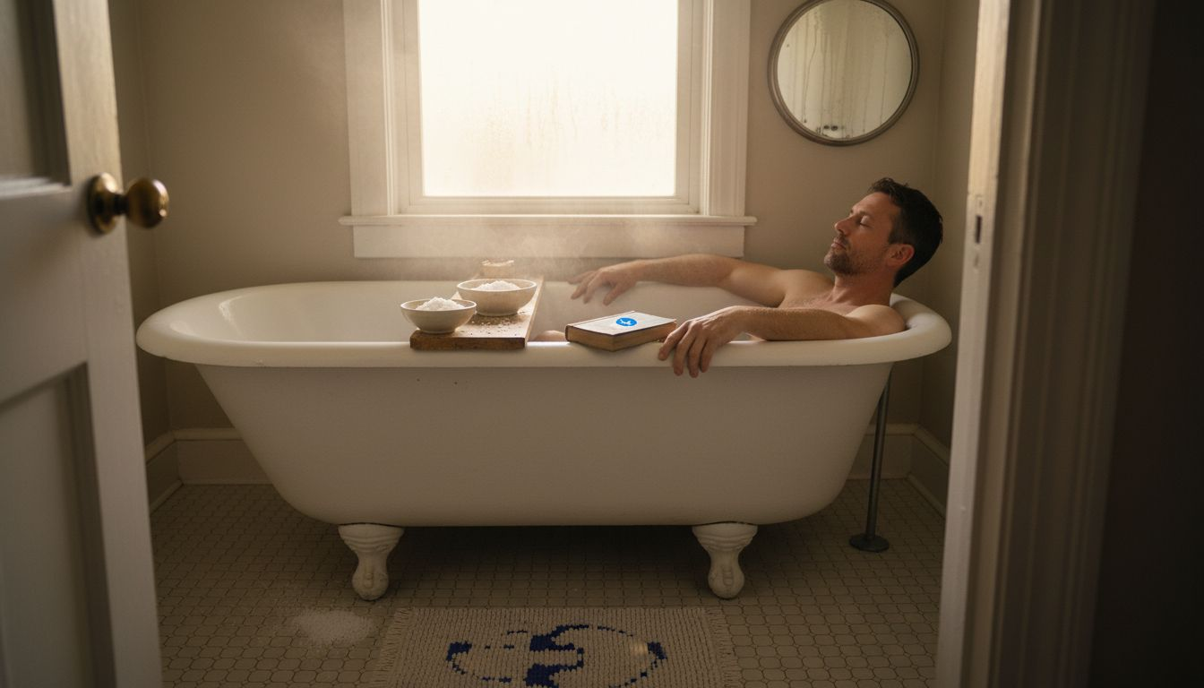 Man relaxing in salt bath for cleansing