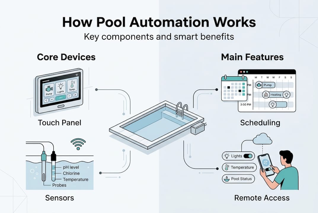 Infographic of pool automation components and features