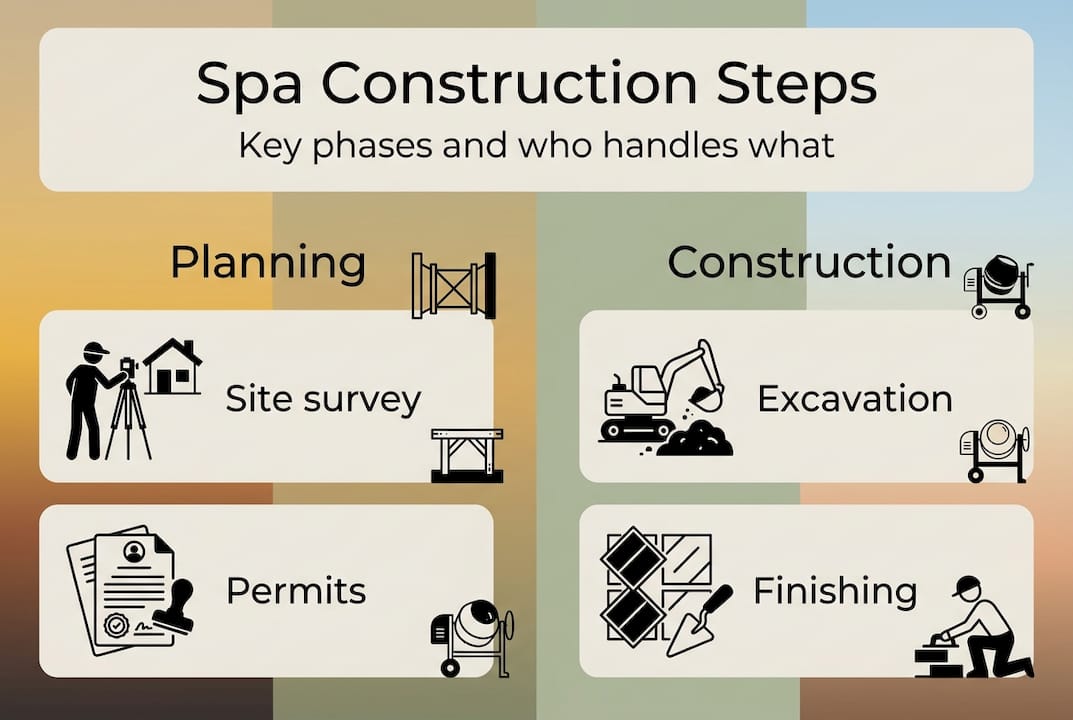 Infographic showing backyard spa construction steps
