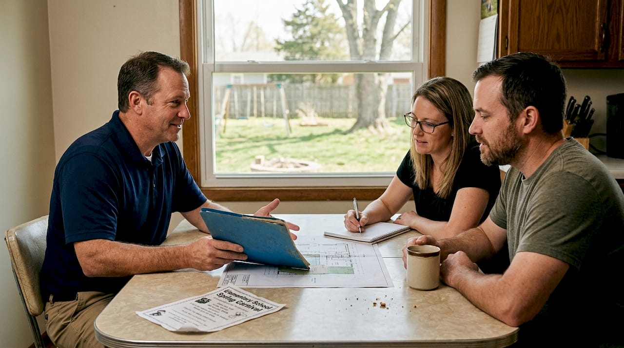 Contractor meeting with Indiana homeowners