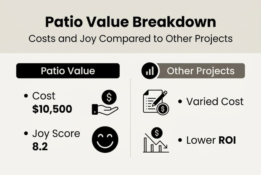 Infographic of patio cost, joy score, and ROI