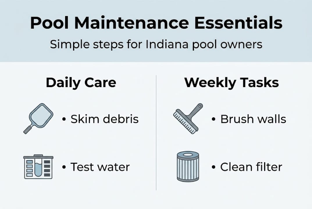 Infographic showing daily and weekly pool care tasks