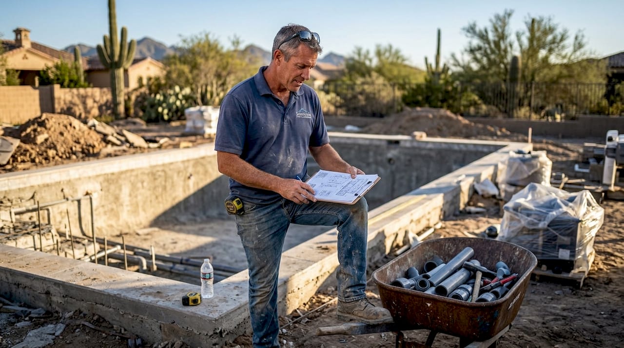 Pool contractor inspecting Arizona site