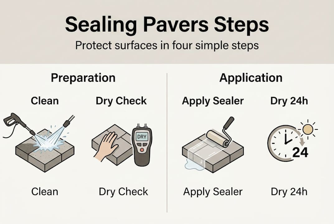 Infographic outlining sealing concrete pavers steps