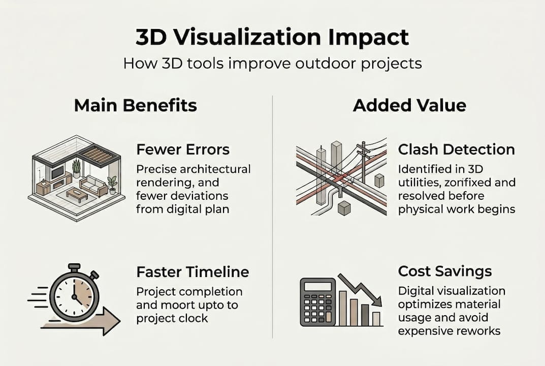 Infographic showing 3D visualization benefits in construction