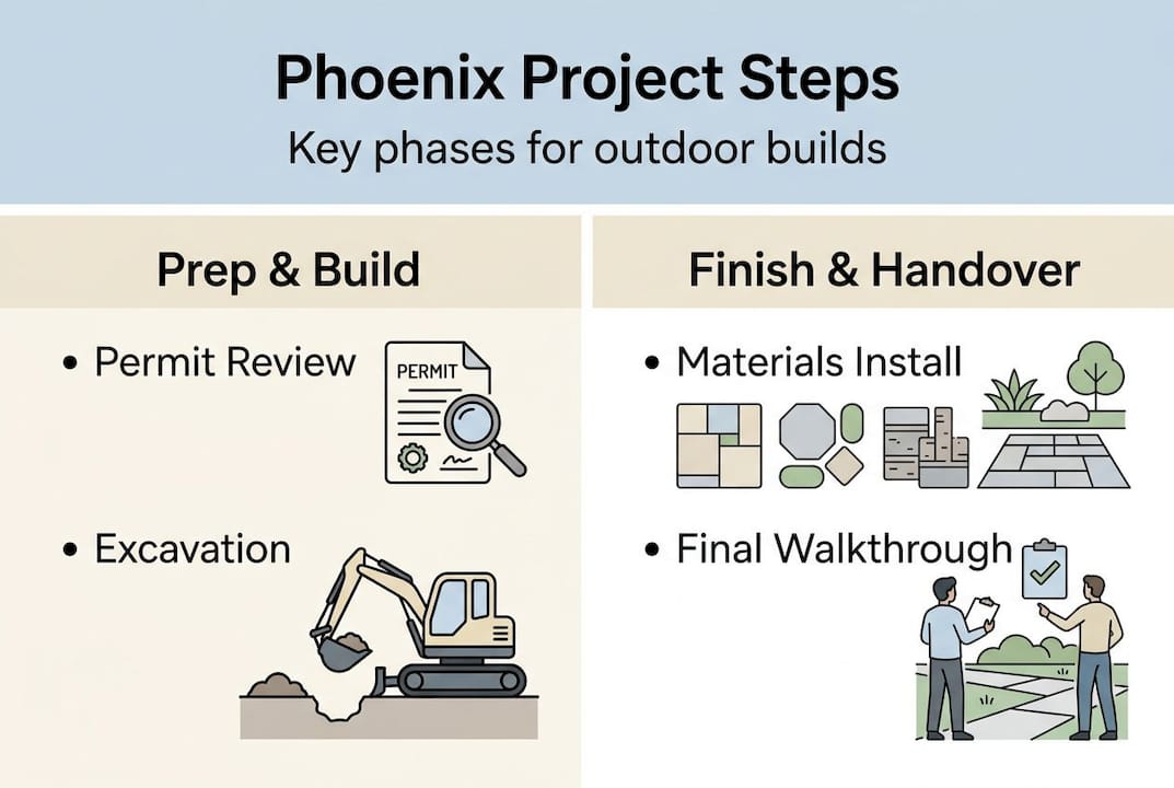 Infographic showing outdoor build timeline steps
