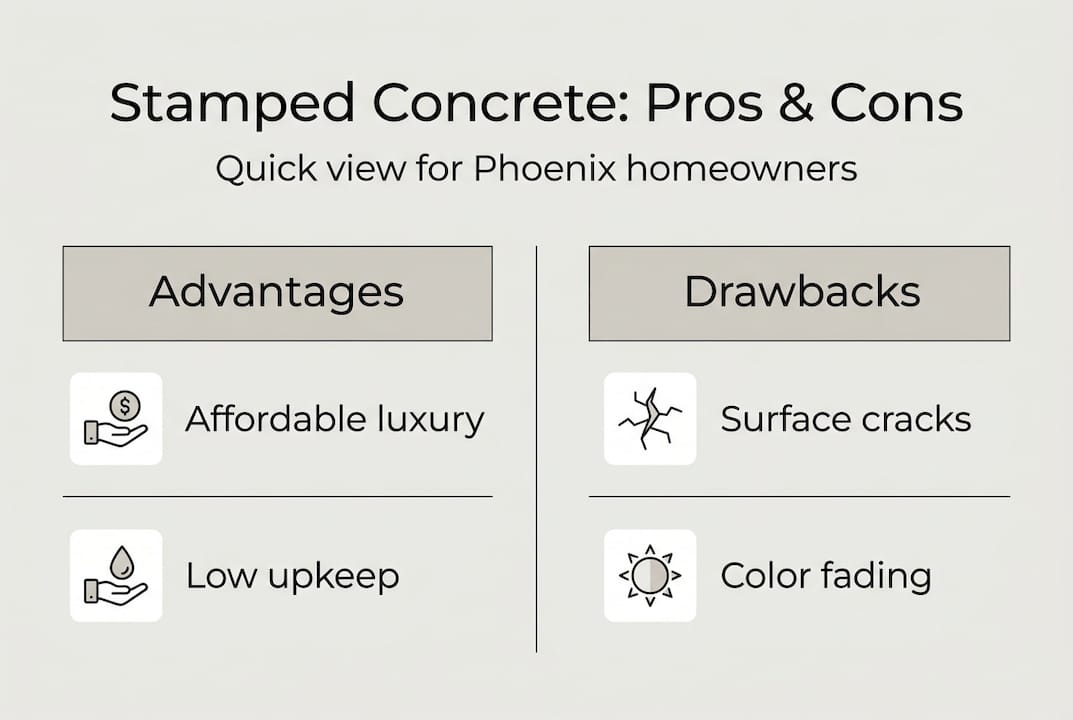 Infographic listing stamped concrete pros and cons