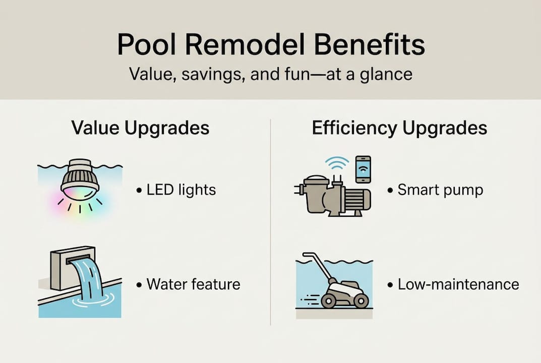 Infographic showing pool remodel value and efficiency