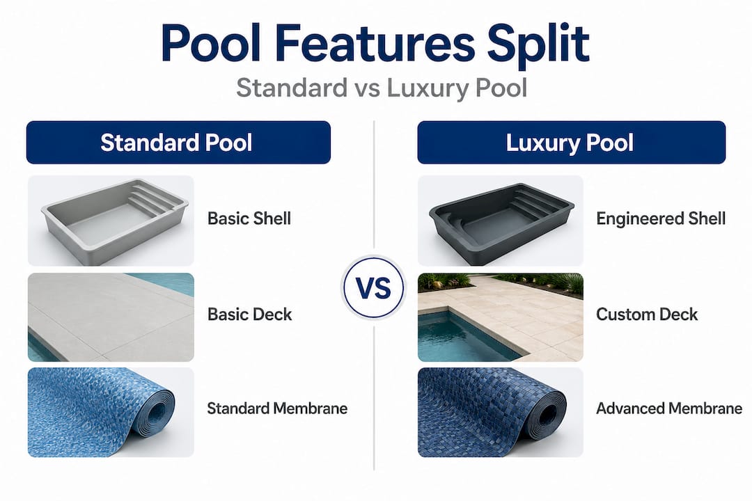 Infographic contrasting standard and luxury pool features