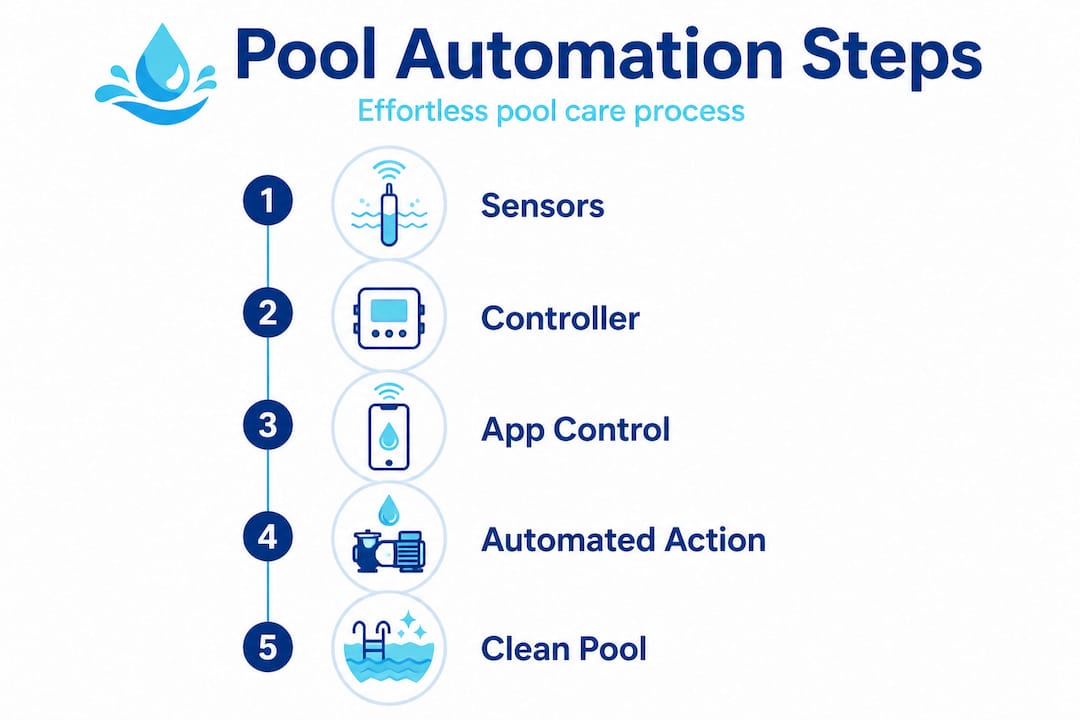 Infographic showing pool automation step-by-step process