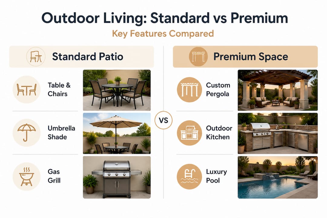 Infographic comparing standard and premium outdoor spaces