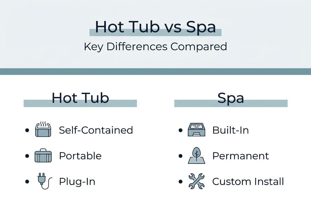 infographic comparing hot tubs and spas key features