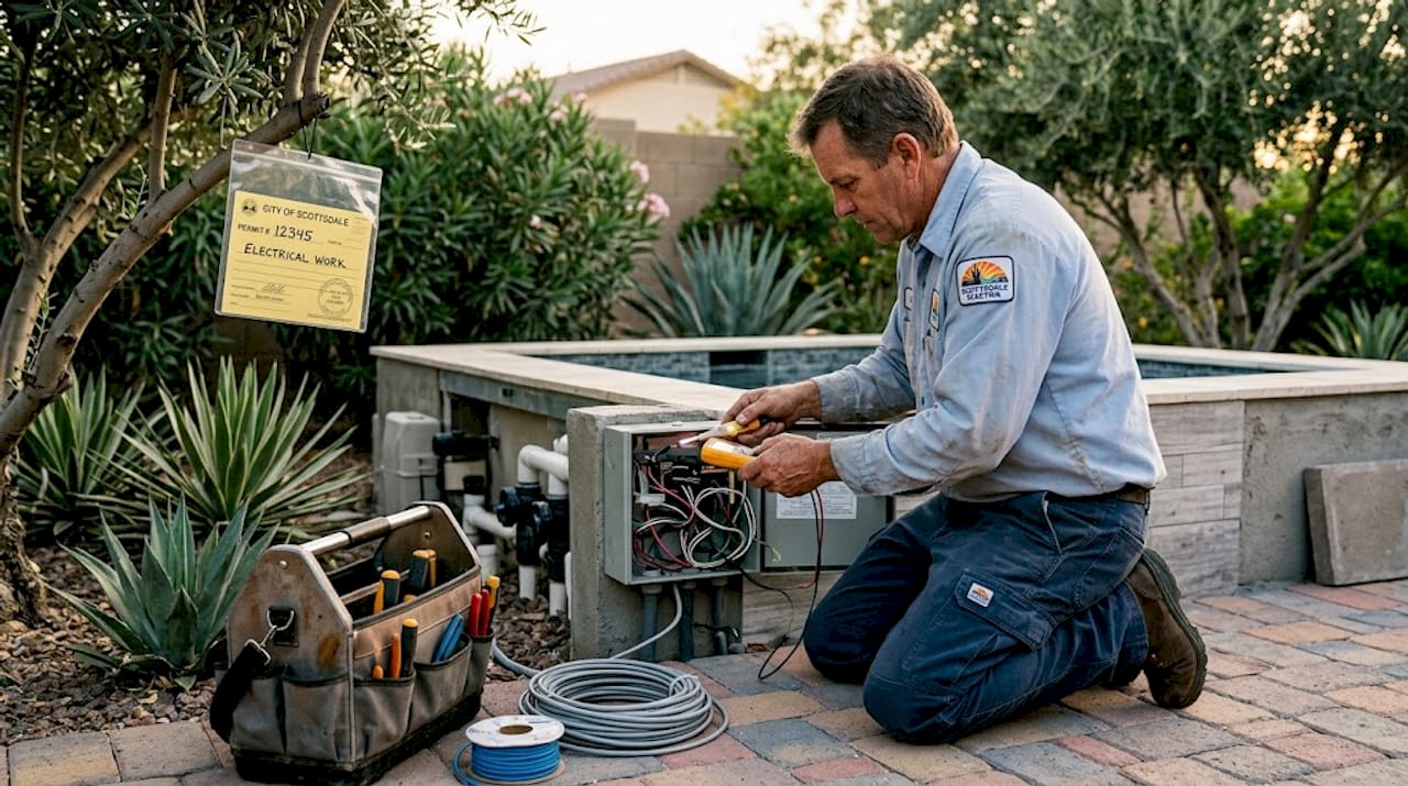 Electrician checks spa wiring safety
