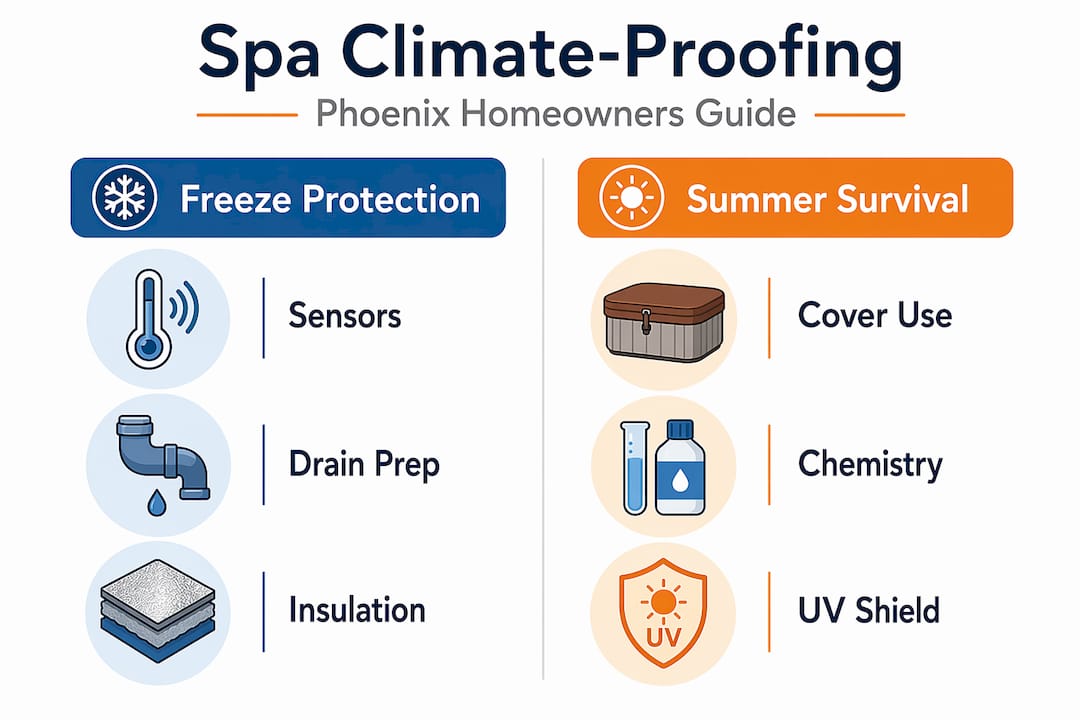 Infographic climate-proofing spa: freeze, summer