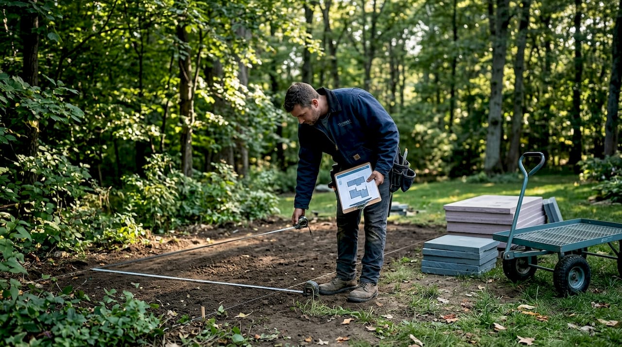 Your luxury outdoor spa guide for a backyard retreat 1 contractor measuring spa site in backyard