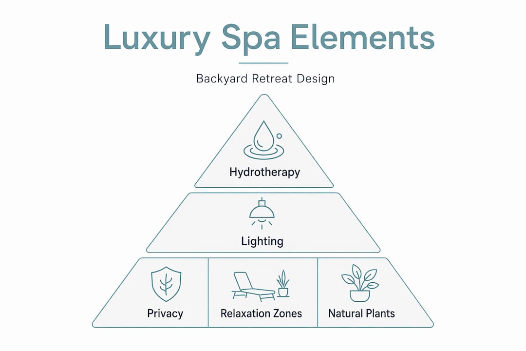 Your luxury outdoor spa guide for a backyard retreat 2 infographic showing luxury spa retreat design hierarchy