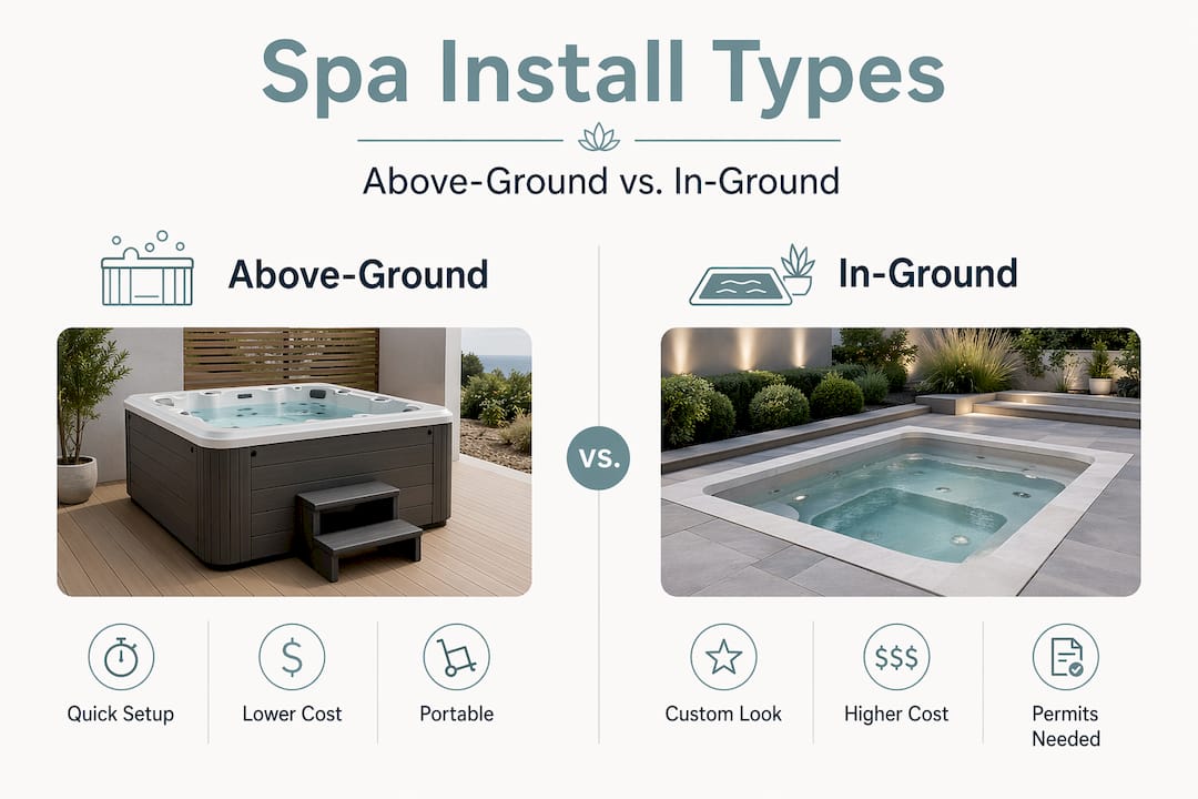 infographic comparing above-ground and in-ground spa types