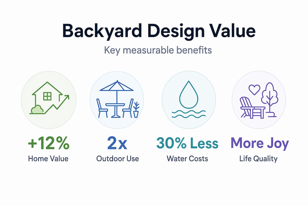 Infographic illustrating backyard design value benefits