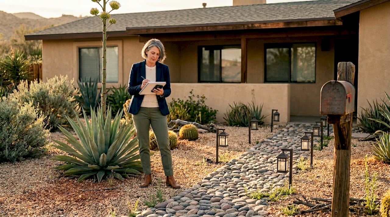 Realtor reviews native desert landscaped yard