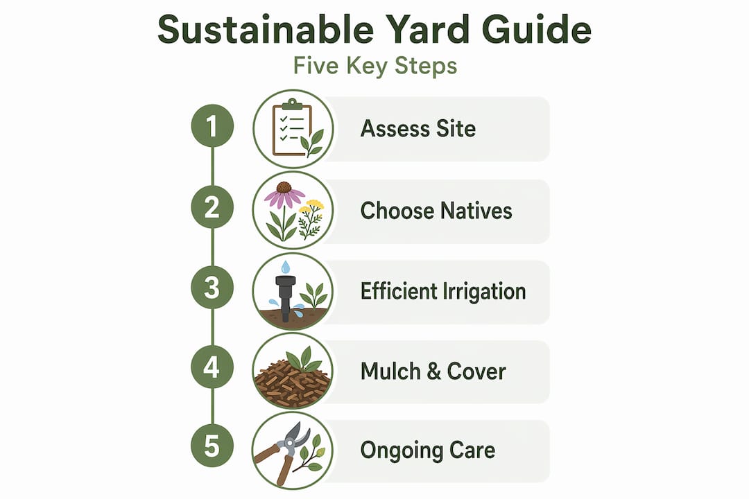 Infographic guiding sustainable yard creation steps