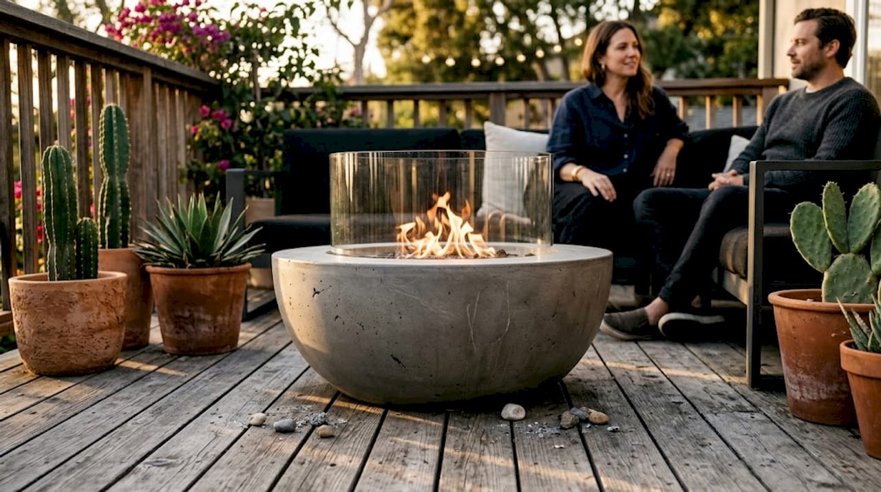 Close-up concrete fire bowl material details