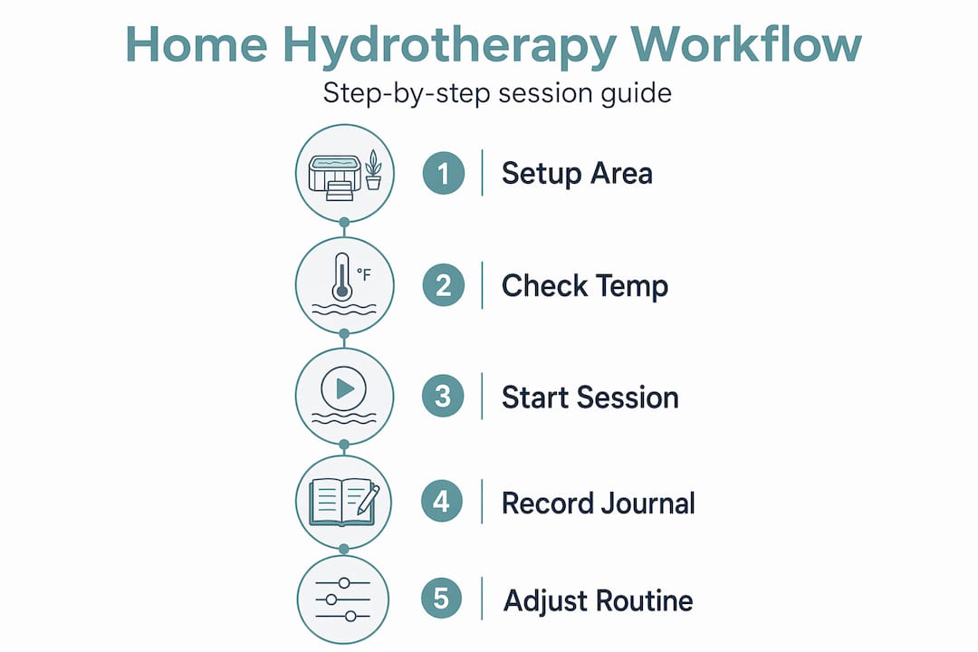 Your Hydrotherapy at Home Workflow: A Practical Guide 2 infographic of five-step home hydrotherapy workflow
